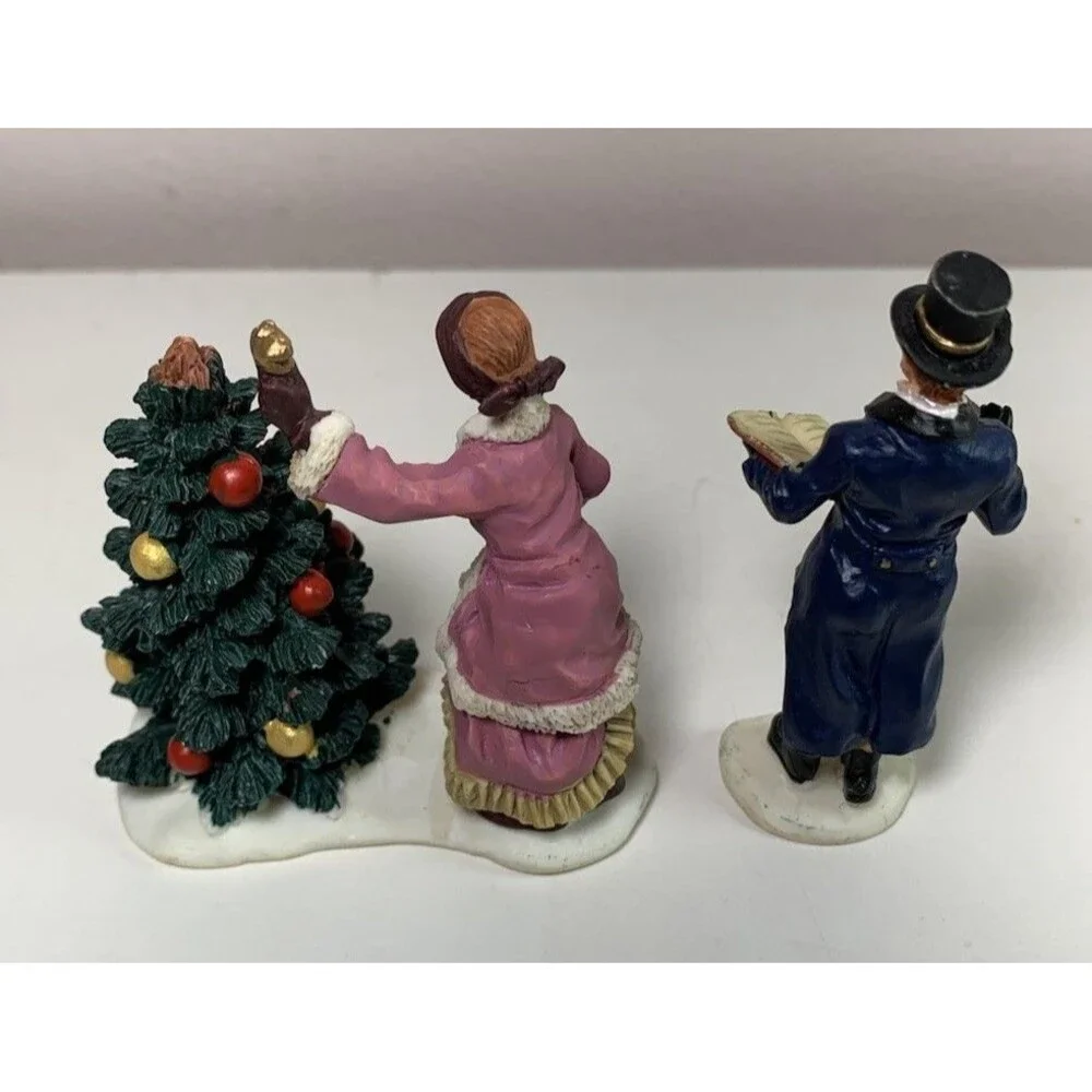 Lemax Christmas Figurines Lady Decorating Tree Man Singing Holiday Village Decor
